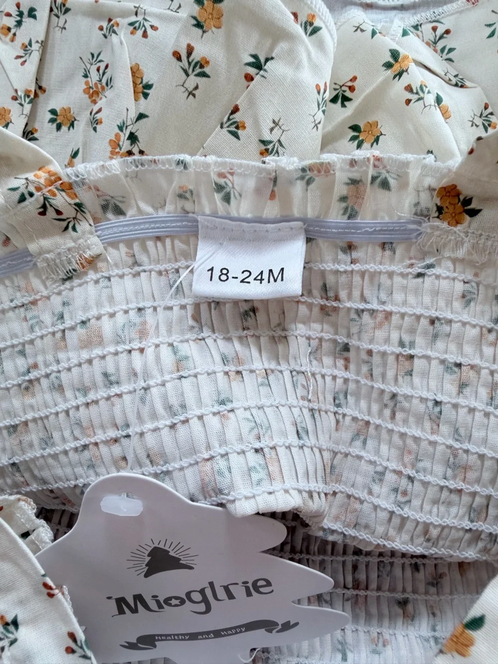 NWT Girls Floral Smocked 3-Piece Set with Gold Bow Headband